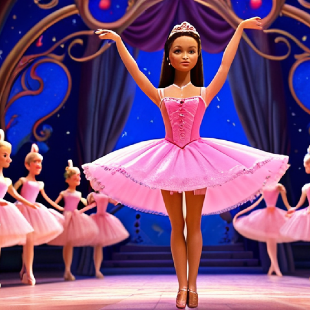 **Prompt:** "Barbie as Clara from 'Barbie in the Nutcracker' (2001) in a magical, animated scene. Capture the charm of early 2000s 3D animation, with a focus on ballet-inspired movements and a vibrant, enchanting atmosphere."